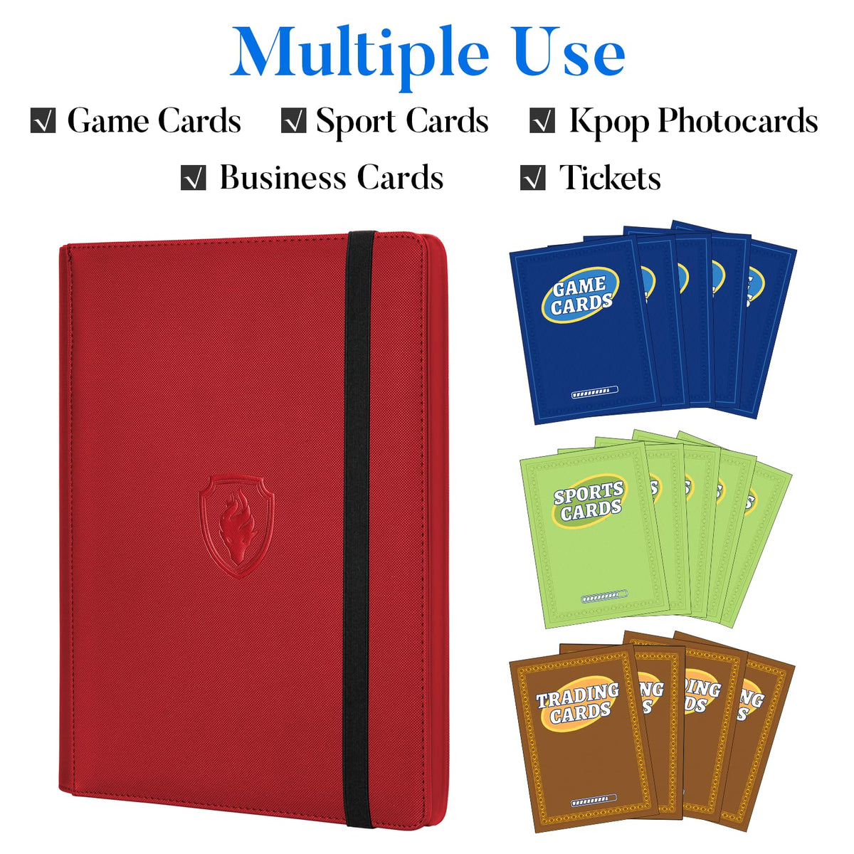 Premium 9 Pocket Card Binder for 540 Cards, Fabmaker PU Cover Trading Card Binder, Sturdy Card Collection Album, Sleek Card Holder Folders for Game Cards & Sports Cards, Red