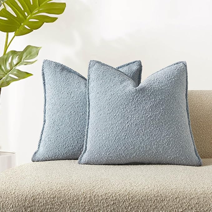 JUSPURBET Light Blue Decorative Pillow Covers 22x22 Set of 2 Throw Pillow Covers for Couch Sofa Bed Cozy Boucle Textured Cushion Covers Cases with Hidden Zipper for Living Room Home Decor