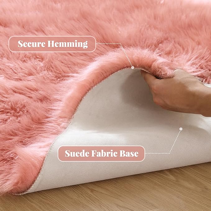 Pink Shag Faux Sheepskin Washable Fur Rug for Living Room Bedroom Furry Area Rug 4x6 Rectangle Rug Nursery Decor Girl