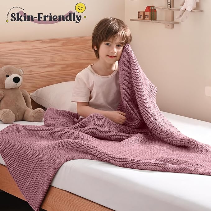 Guohaoi Knitted Weighted Blanket Kids (Muted Pink 36"x48" 3lbs) No Beads Cooling Heavy Blanket, Home Decor Breathable Chunky Knit Throw Blanket for All-Season Use