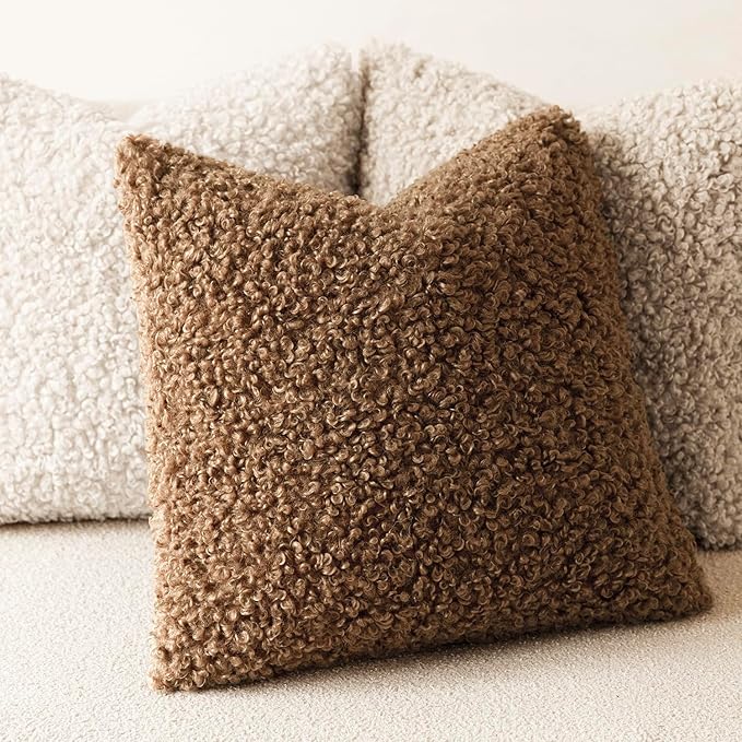 Foindtower 2 Pieces 16x16 Inch Dark Bronze, Faux Fur Throw Pillow Cover Accent Sherpa Furry Pillow Covers Fuzzy Soft Pillowcases Cozy Sheepskin Decorative Fleece Cushion Case for Bed Couch Living Room