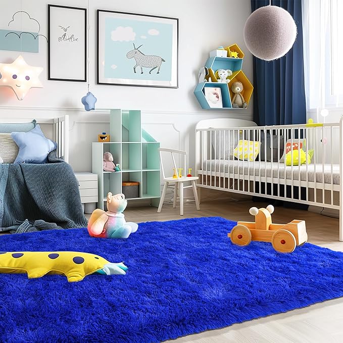8x10 Large Area Rugs for Living Room, Ultra Fluffy Shag Rug for Bedroom, Modern Plush Soft Carpet for Girls Boys Kids Room Dorm Fuzzy Non Slip Rug for Home Decor Aesthetic, Royal Blue