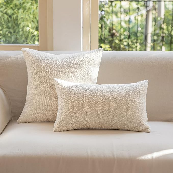 GEEORY Decorative Throw Pillow Covers 18x18 Inch Pack of 2,Textured Boucle Neutral Cushion Cases for Bed Couch Sofa, Accent Modern Farmhouse & Minimalist Home Decor (Cream) GE02-18