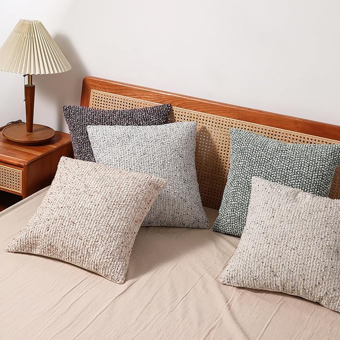 Striped Throw Pillow Covers 16x16 Set of 2 Green Textured Boucle Chic Morden Boho Accent Farmhouse Square Decorative Couch Pillow Covers for Home Decor Bed Sofa Living Room