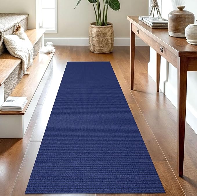IOHOUZE Washable Runner Rug 2.6x8 Non Slip Rubber Backed Wide Hallway Runner Entryway Runner Indoor, Kitchen Rugs Woven Cotton Floor Carpet for Hall Entrance Bedroom, Royal Blue/Navy