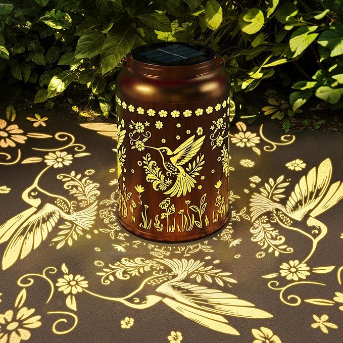 Solar Lanterns Outdoor Waterproof, Garden Decor Gifts for Women Mom Grandma, Outdoor Hanging Lantern Solar Lights, Metal Decorative Light for Yard, Patio, Backyard, Porch, 1 Pack