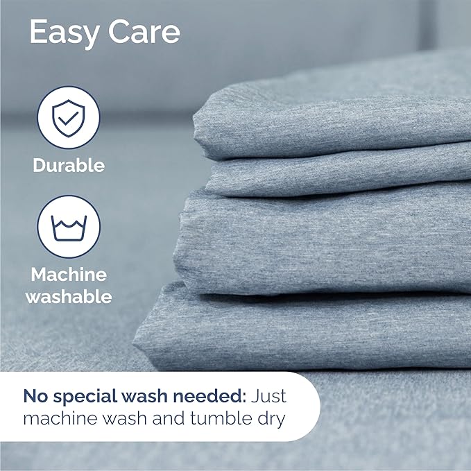 Queen Size 4 Piece Sheet Set - Comfy Breathable & Cooling Bed Sheets Set - Hotel Luxury Bedding for Women, Men, Kids, Teens, Boys & Girls - Deep Pockets, Soft & Wrinkle Free - Blue (Heathered Sheets)