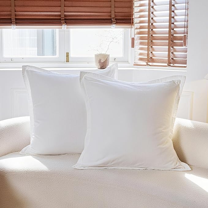 Simple&Opulence Linen Euro Sham Covers Set of 2, 26x26 Decorative Cotton Flax Blend Throw Pillow Cover Farmhouse Pillow Shams for Chair Couch Sofa Bedroom Living Room Home Decor, White