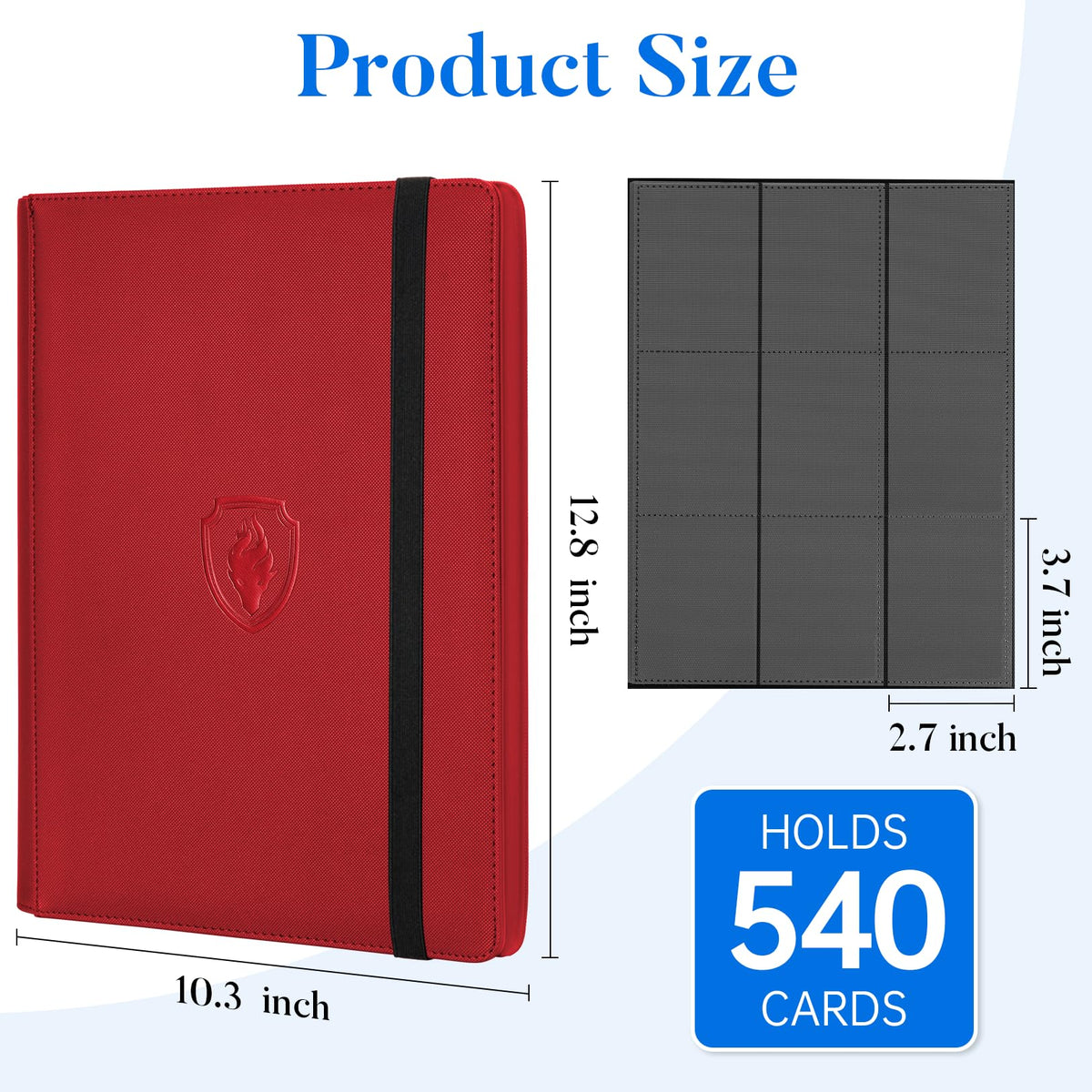 Premium 9 Pocket Card Binder for 540 Cards, Fabmaker PU Cover Trading Card Binder, Sturdy Card Collection Album, Sleek Card Holder Folders for Game Cards & Sports Cards, Red