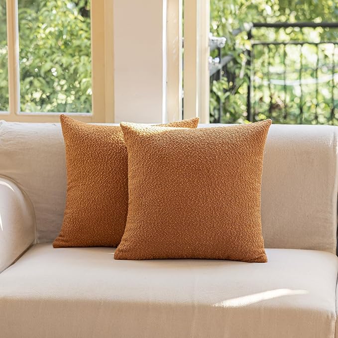 GEEORY Decorative Throw Pillow Covers 18x18 Inch Pack of 2,Textured Boucle Neutral Cushion Cases for Bed Couch Sofa, Accent Mordern Farmhouse & Minimalist Home Decor (Orange) GE04-18
