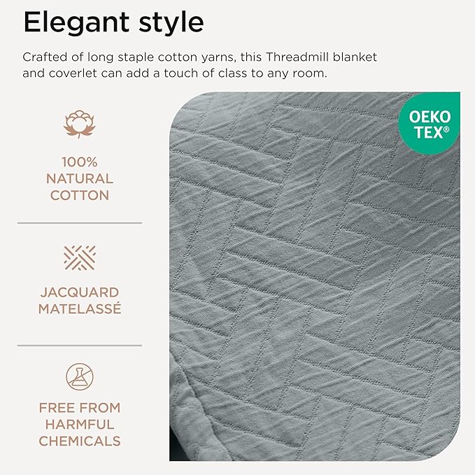 Threadmill Luxury Cotton Blankets for Queen Size Bed | All-Season 100% Cotton Queen Size Blanket | Jacquard Cozy Lightweight, Soft Breathable Coverlet fits Full Size Bed, 90x92 | Scottish Grey