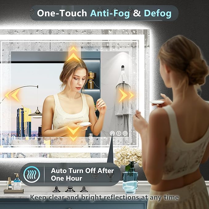 40x36 LED Bathroom Mirror with Lights, Backlit & Front Lit, Anti-Fog Lighted Vanity Mirror for Bathroom Wall, 3 Colors, Dimmable, Memory, Shatter-Proof, HD Tempered Glass, Horizontal/Vertical