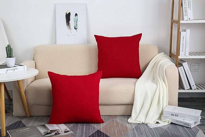 TangDepot Handmade Decorative Solid 100% Cotton Canvas Throw Pillow Covers/Cushion Covers, 45 Colors Available - (18" x18" , Christmas Red, 2 Count (Pack of 1))