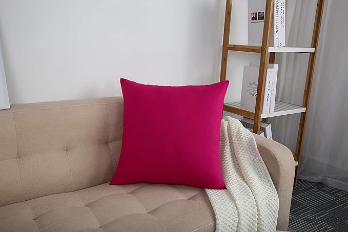 TangDepot Set of 2 Handmade Decorative Solid 100% Cotton Canvas Throw Pillow Covers/Cushion Covers, 45 Colors Available - (16"x16" 2 Pieces, Brilliant Rose)