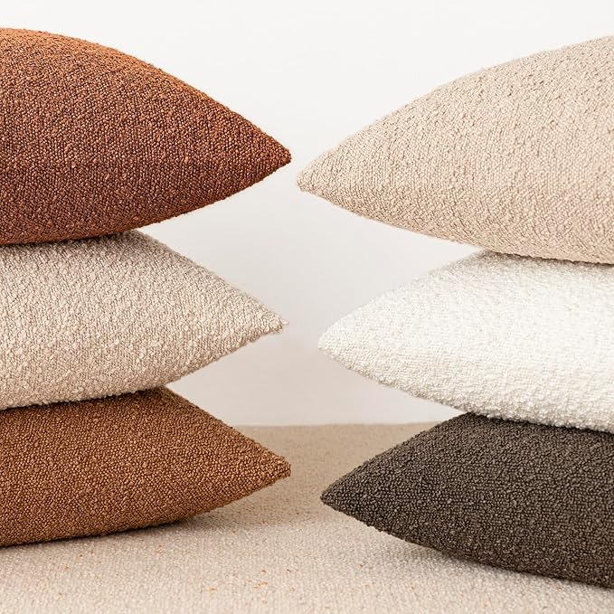 Foindtower Decorative Textured Boucle Throw Pillow Covers Accent Solid Lumbar Pillow Cases Soft Cozy Couch Cushion Case for Chair Sofa Bedroom Living Room Home Decor 12x20 Inch,1PC,Burnt Orange Hazel