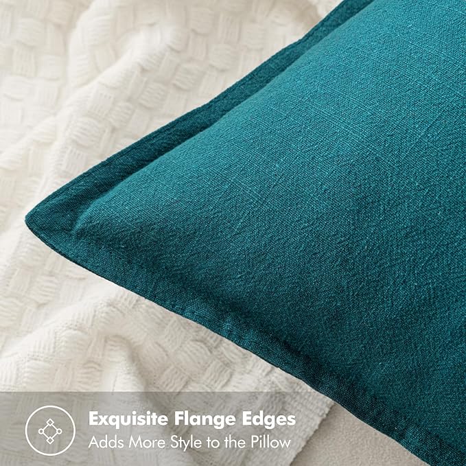 MIULEE Decorative Linen Pillow Covers 18x18 Inch Teal Blue Boho Farmhouse Neutral Couch Throw Pillows for Bed Pack of 2 Accent Coastal Modern Pillowcase Summer Sofa Livingroom Home Decor