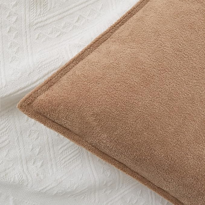 Kevin Textile Waterproof Decorative Pillow Covers Camel 22x22 Inch Pack of 2 Soft Boucle Textured Euro Pillowcases Elegant Accent Pillows for Couch Sofa Chair Bed Home Decor Indoor Outdoor