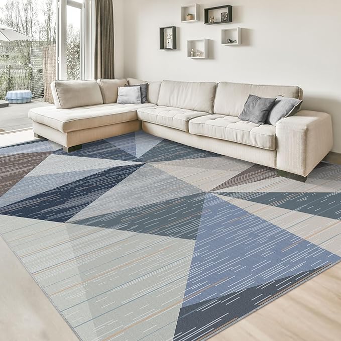 HOMFINE Washable Modern Area Rug - Geometry Style 4x6 Rugs for Living Room, Bedroom, Machine Washable Rug Soft Non Slip Non Shedding Area Rug - Blue, 4'x6'