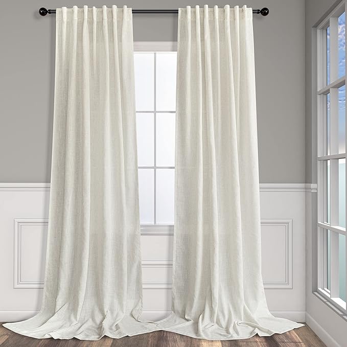Pitalk Cream Linen Curtains 94 Inches Long 2 Panels for Living Room Back Tab Pocket Light Filtering Cloth Textured Linen Sheer Drapes Ivory Curtains for Patio Door Doorway Playroom Bay Window 52x94