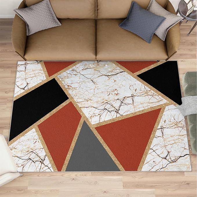 Vintage Marble Rug Abstract Marble Carpet for Living Room Light Luxury Stone Crack Rug Abstract Geometric Striped Carpet Non-Slip Indoor Rugs for Bedroom Living Room 5x7ft