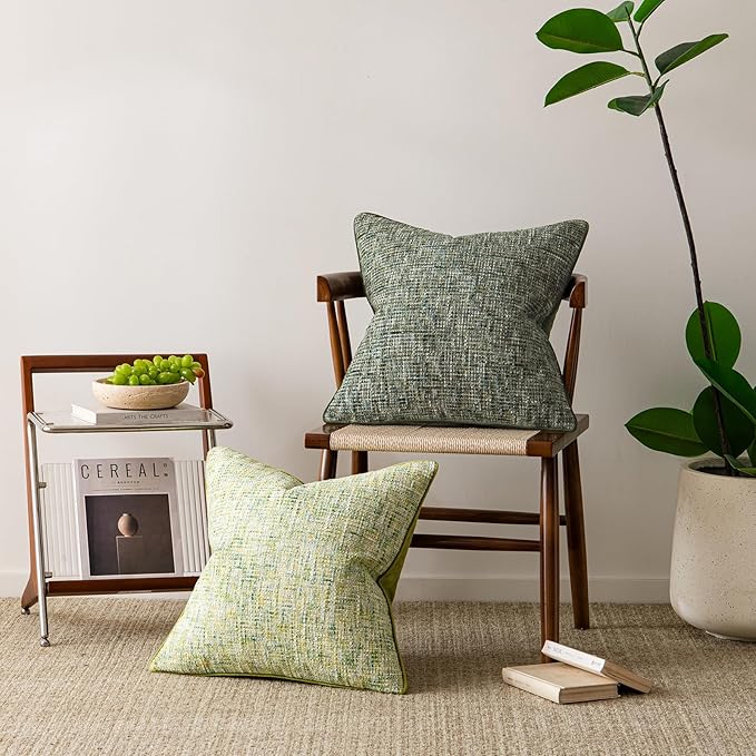A Moment Christmas Dark Green Reversible Pillow Covers 2 Pack - Farmhouse Chenille Throw Pillows, Neutral Textured Decorative Throw Pillow Covers with Border for Couch Sofa Bed (12x20 Inch, No Insert)