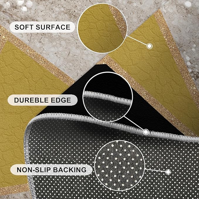 Geometric Marble Area Rugs for Living Room Black Gold Marble Rug Triangular Geometric Carpet Modern Minimalist Door Mat for Bedroom Hardwood Floors 7x9ft