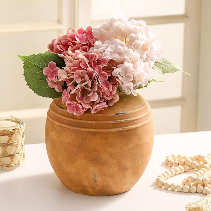 Large Ceramic Vase, 8.66 inch Tall Round Rustic Vase, Pottery Farmhouse Flower Vases for Home Decor, Living Room Shelf Decor, Enterway, Table