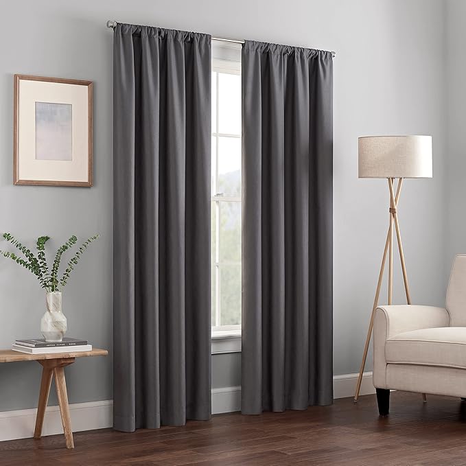 ECLIPSE Kendall Modern Blackout Thermal Rod Pocket Window Curtain for Bedroom or Living Room (1 Panel), 42" x 95", Charcoal