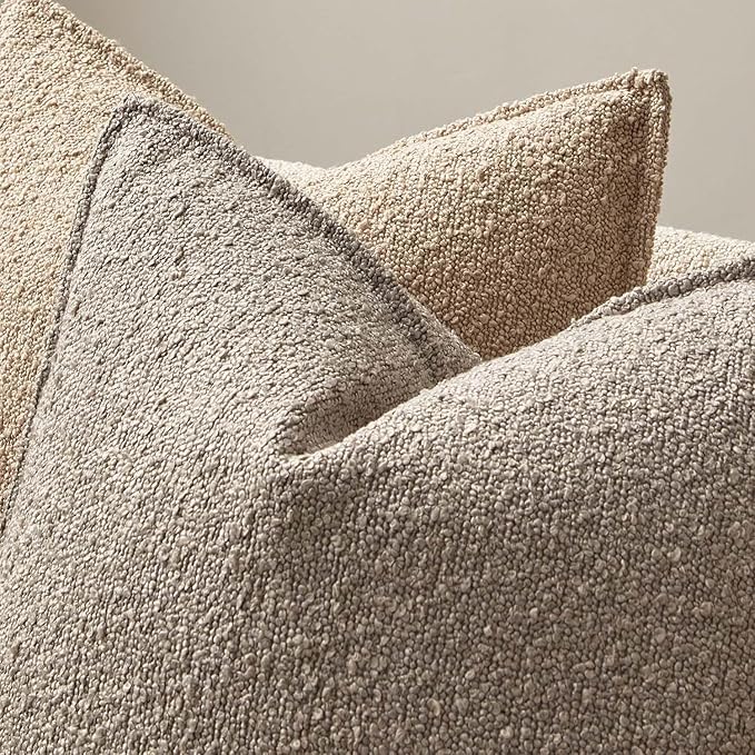 JUSPURBET 26x26 Throw Pillow Covers Set of 2 Decorative Pillow Covers for Couch Sofa Bed Cozy Boucle Textured Cushion Covers Cases with Invisible Zipper for Living Room Home Decor,Gray