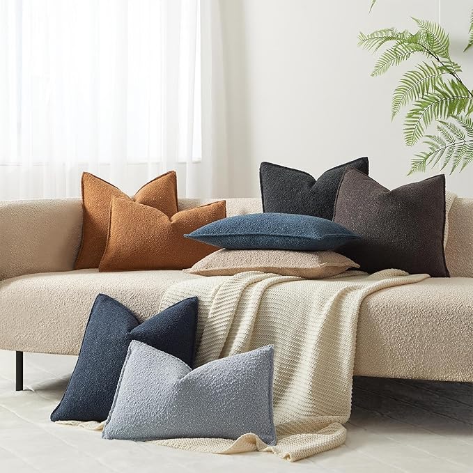 JUSPURBET Blue Decorative Pillow Covers 14x24 Set of 2 Throw Pillow Covers for Couch Sofa Bed Cozy Boucle Textured Lumbar Cushion Covers Cases with Hidden Zipper for Living Room Home Decor
