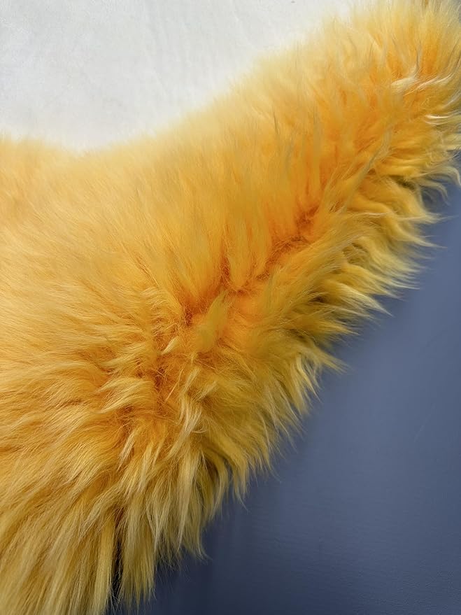 HUAHOO Premium Genuine Sheepskin Rug Real Australia Sheepskin Natural Lambskin Fur Area Rug Seat Covers for Kids Bedroom Sofa Chair Cover Pets Dogs Mat Double Pelt/2' x 3' Banana Yellow
