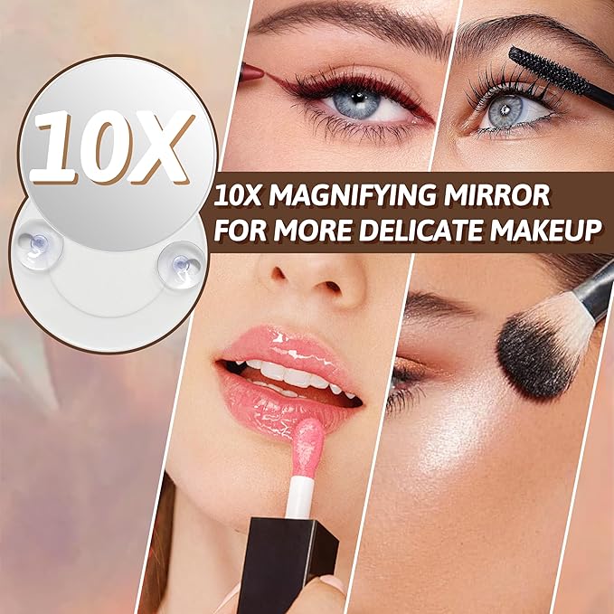 FENNIO Vanity Mirror with Lights, 12" x 16" Lighted Makeup Mirror with Smart Touch Control, 3 Color Modes & Brightness Adjustable, LED Makeup Mirror with 10X Magnification, 360° Rotation for Bedroom