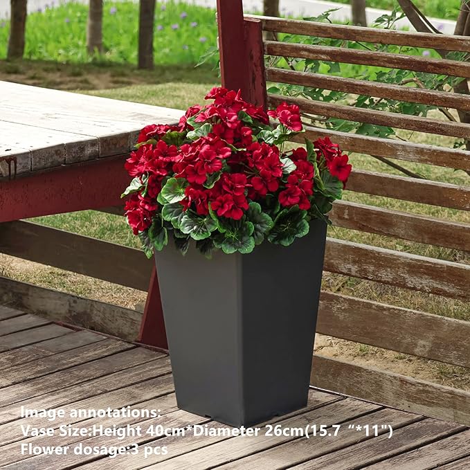 QIANYUN 2Pcs 19'' Realistic Artificial Geranium, Uv Resistant, Wedding Kitchen Garden Table Centerpieces Indoor Outdoor Decor (Red Geranium Flower)