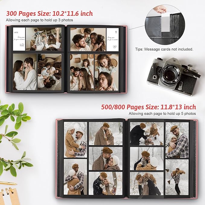 Popotop Photo Album 4x6 300 Pockets with Leather Hardcover Cover, Small Photo Album Holder Book with 50Pcs Pages for Family Travel Wedding Baby Gifts