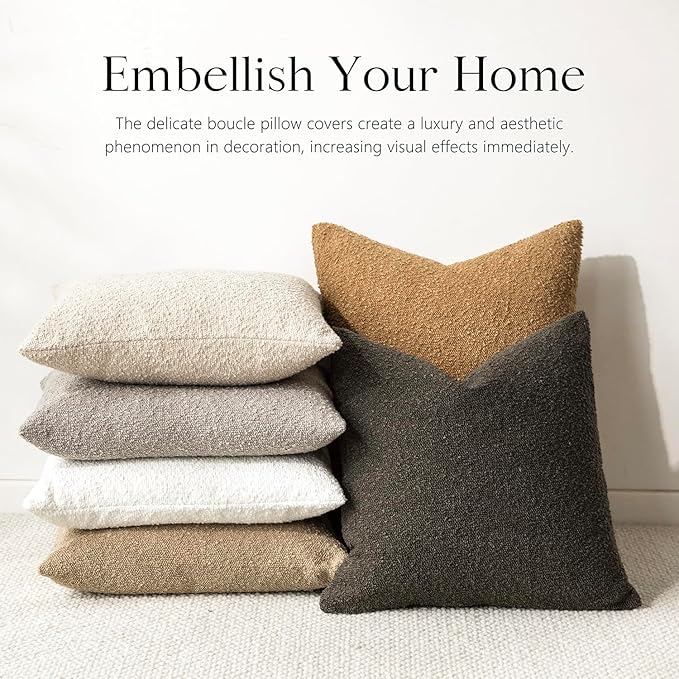 Foindtower Decorative Textured Boucle Throw Pillow Covers Accent Solid Pillow Cases Neutral Soft Cozy Couch Cushion Case for Chair Sofa Bedroom Living Room Home Decor 26 x 26 Inch,Dark Brown