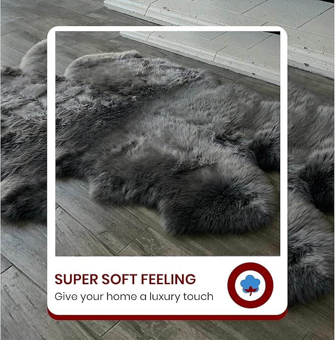 Free Shape Luxury Soft Fluffy Shag Area Rug Sexto 6 Pelts 6'x6',180x180 cm - Vegan Fur Ultra Soft Indoor Carpet Nursery Rugs for Bedroom Home Decor, Dark Grey