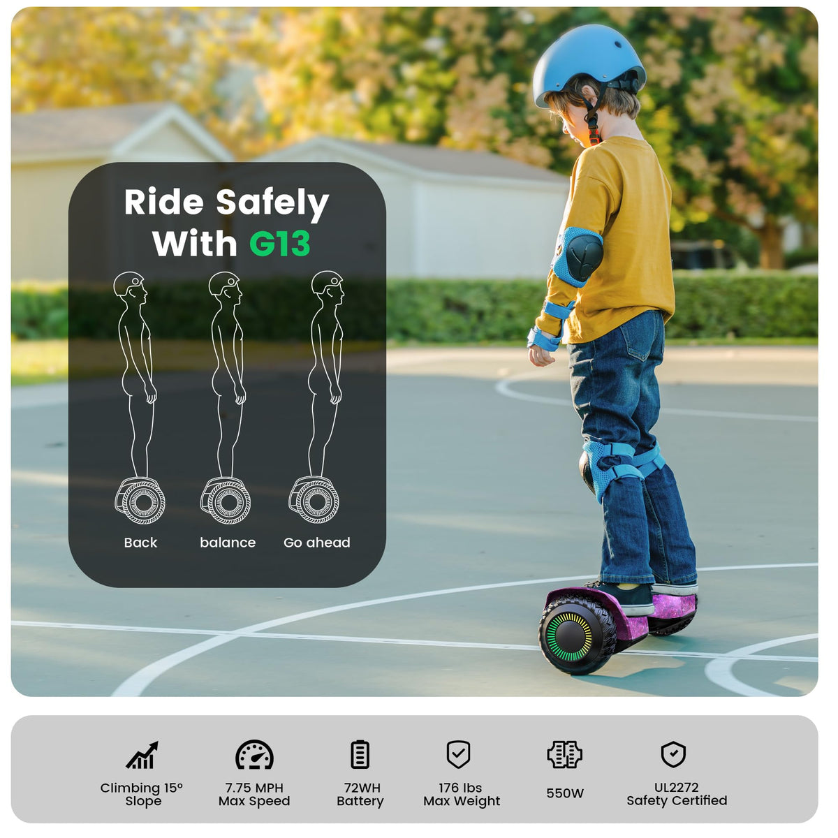 Gyroor Self Balancing Scooter New G13 All Terrain Balancing Scooter with LED Lights, Self Balancing Off Road with Bluetooth for Kids ages 6-12 and Adults-Galaxy Purple