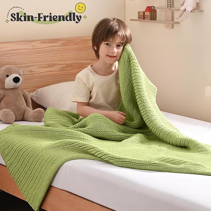 Guohaoi Knitted Weighted Blanket Kids (Light Green 40"x60" 10lbs) No Beads Cooling Heavy Blanket, Home Decor Breathable Chunky Knit Throw Blanket for All-Season Use