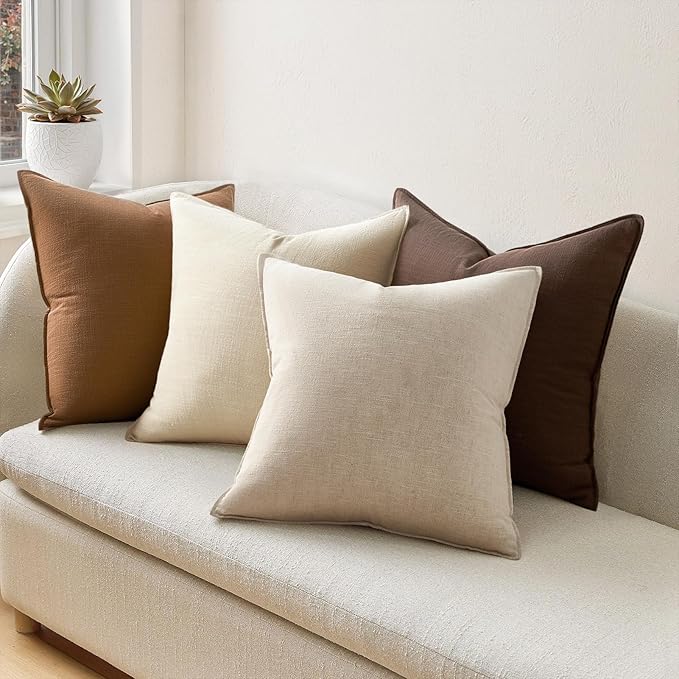 Pack of 4,Decorative Linen Soild Throw Pillow Covers Soft Accent Cushion Case Boho Farmhouse Neutral Pillowcase for Couch Sofa Bedroom Living Room Home Decor 20 x 20 Inch Reddish Brown