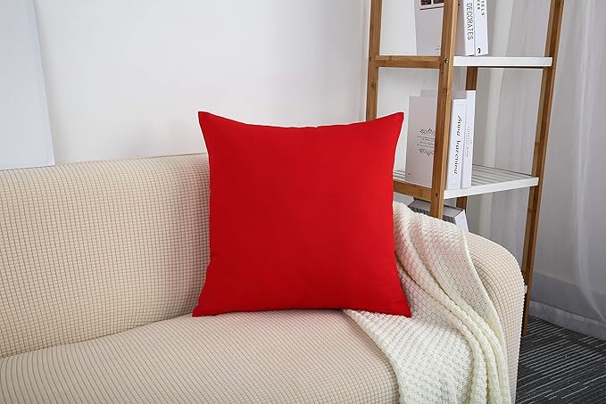 TangDepot Handmade Decorative Solid 100% Cotton Canvas Throw Pillow Covers/Pillow Shams, (24"x24", Red)