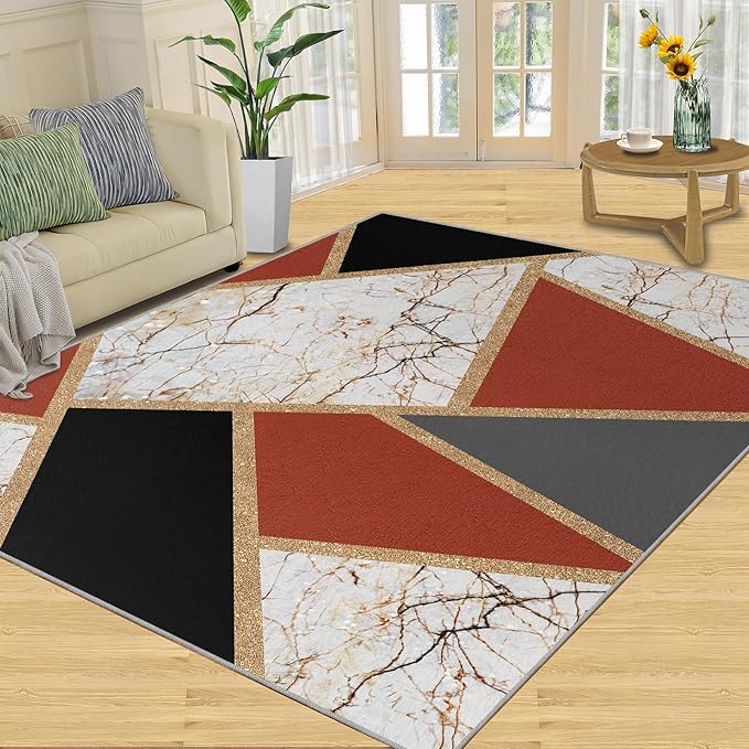 Vintage Marble Rug Abstract Marble Carpet for Living Room Light Luxury Stone Crack Rug Abstract Geometric Striped Carpet Non-Slip Indoor Rugs for Bedroom Living Room 5x7ft