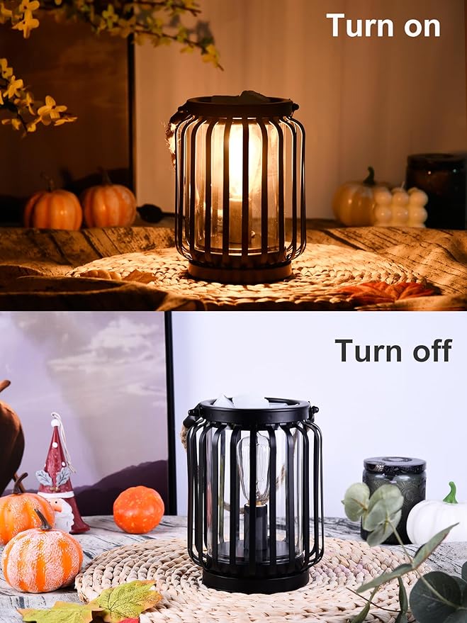 Electric Wax Warmer,Metal Wax Warmer,Rustic Candle Wax Burner for Aromatherapy Wax, Oil Burner,Fragrance,Home Decoration, Gifts (Lanterns), Black, HLBULB-002