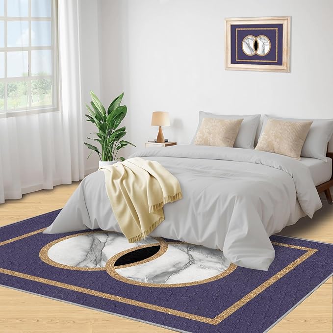 Marble Area Carpet Elegant Purple Marble Area Rugs for Living Room Modern Minimalist Rug Modern Light Luxury Geometric Carpet for Bedroom Entrance Door 4x6ft