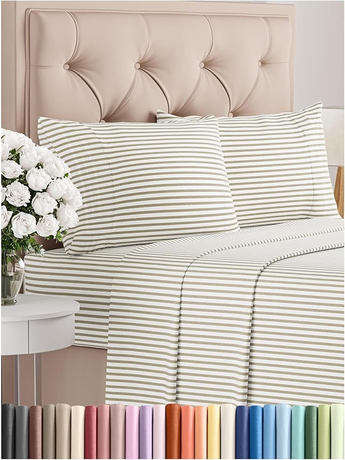 Cal King Size 4 Piece Sheet Set - Comfy Breathable & Cooling Bed Sheets Set - Hotel Luxury Bedding for Women, Men, Kids, Teens, Boys & Girls - Deep Pockets & Wrinkle Free - Oeko-Tex - Beige Stripes 2