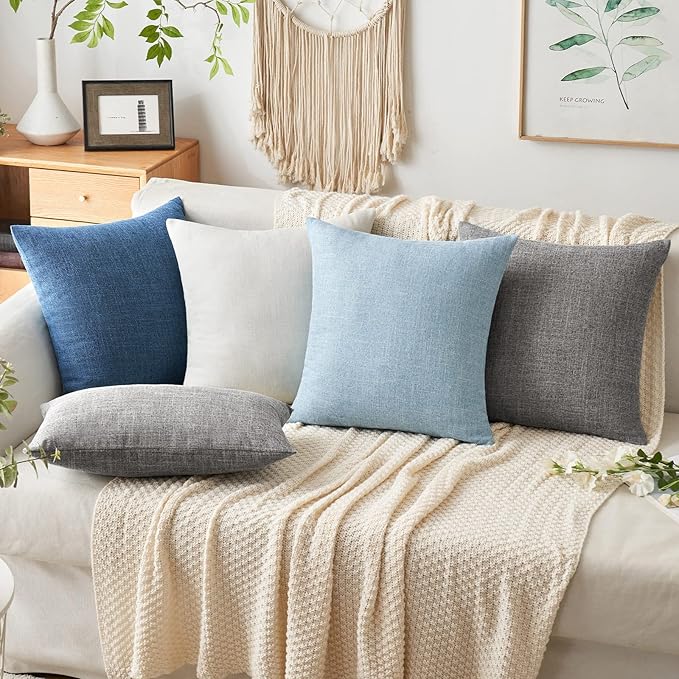 MIULEE Pack of 2 Decorative Linen Burlap Coastal Pillow Covers Farmhouse Accent Pillowcases for Sofa Car Couch Bedroom Living Room Decor 16x16 Inch Blue