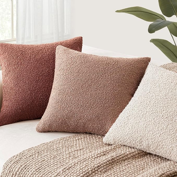 Foindtower Decorative Textured Boucle Throw Pillow Covers Accent Solid Pillow Cases Neutral Soft Cozy Couch Cushion Case for Chair Sofa Bedroom Living Room Home Decor 26x26 Inch,1PC,Orange Rust Red