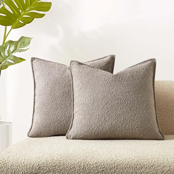 JUSPURBET Throw Pillow Covers 16x16 Set of 2 Decorative Pillow Covers for Couch Sofa Bed Cozy Boucle Textured Cushion Covers Cases with Invisible Zipper for Living Room Home Decor,Gray