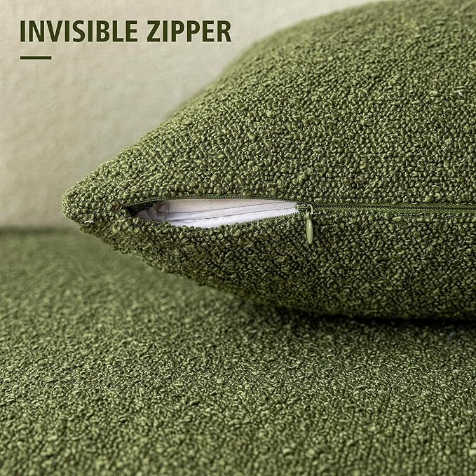 Foindtower Decorative Boucle Throw Pillow Covers Accent Solid Pillow Cases Cozy Soft Textured Couch Cushion Case for Chair Sofa Bedroom Living Room Home Decor 22 x 22 Inch,Green