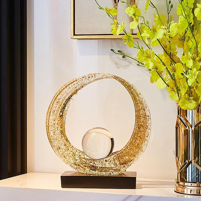 Golden Wave Resin Origami Statue Modern Abstract Home Decoration Emphasizes Abstract Office Desk Center Art Statue Table Family Bedroom Living Room Golden Stripe Decoration (A-White Gold)