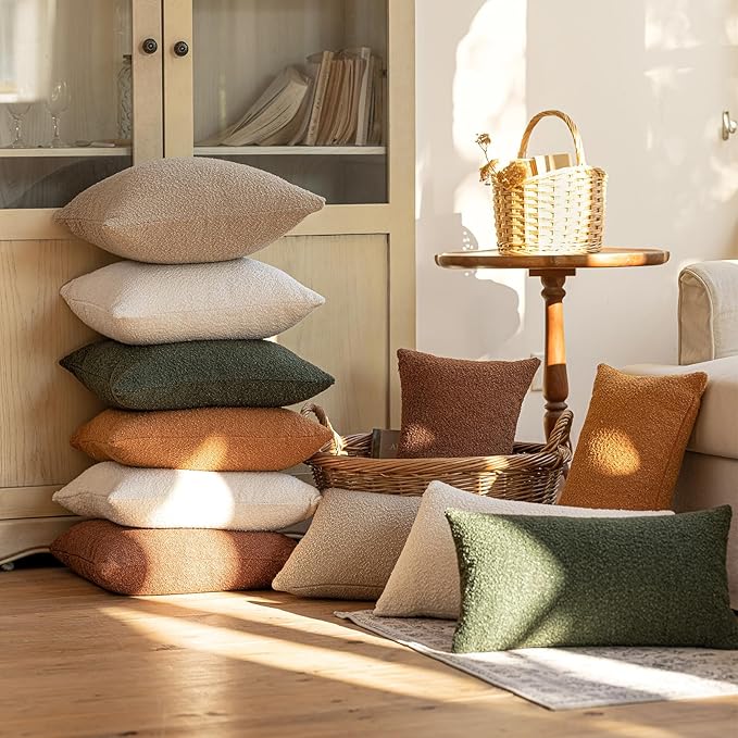 GEEORY Decorative Throw Pillow Covers 22x22 Inch Pack of 2,Textured Boucle Neutral Cushion Cases for Bed Couch Sofa, Accent Modern Farmhouse & Minimalist Home Decor (Oatmeal Beige) GE03-22